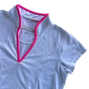 Pebble Beach Women's Sm White Hot Pink Trim Dry Luxe Performance Golf Polo Shirt